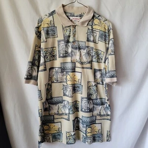 Hawaiian Shirt Men's Large Summa Short Sleeve Tropical palm trees Polo Golf EUC - Picture 1 of 9
