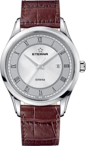 Eterna 11.2520.41.55.1259 Artena weiss silber braun Leder Herren Uhr NEU - Bild 1 von 6