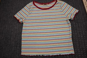 Rainbows and Cupcakes Youth Top Size L Colorful Stripes Short Sleeve Pullover - Picture 1 of 10