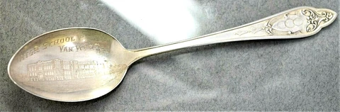 Van Wert OH HIGH SCHOOL Sterling Silver Souvenir Spoon Oddfellows VTG Ohio Cover