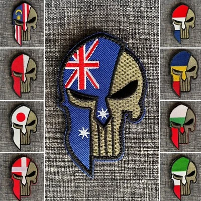 Spartan Skull Flag High Quality Fully Embroidered Military Patch Badge Hook Loop - Image 1 of 2