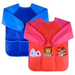2 Pieces Waterproof Children's Art Smock Kids Art Aprons with Long Sleeve 3 R... - Picture 1 of 6