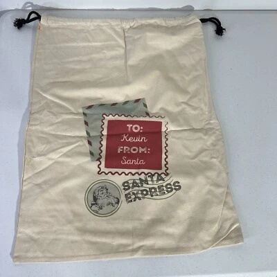 Santa Express “To Kevin From Santa” Personalized 25”x18” Cotton Drawstring Bag - Image 1 of 4