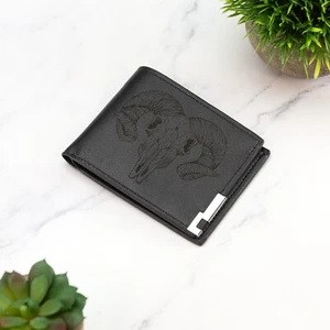 Portafoglio teschio Ram pelle vegana nero marrone grigio pelle regalo - Foto 1 di 8