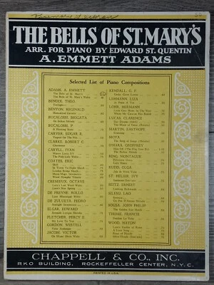 Partituras antiguas de piano Bells of St Marys 1919 Emmett Adams Quentin de colección Foto 1 de 4