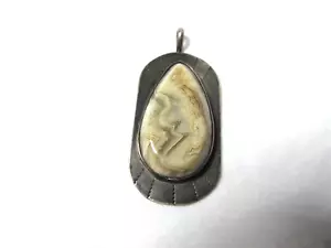 Ciondolo vintage in argento diaspro marrone fatto a mano 1"x2,25" - Foto 1 di 10