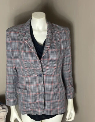 Vintage Pendleton Red Blue Tan Blazer Womens 8 Petite Virgin Wool Jacket USA - Image 1 of 4