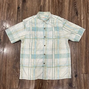 Tommy Bahama 100% Silk Shirt Mens Large Plaid Floral Inlay Short Sleeve - Picture 1 of 16