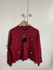 Adrienne Vittadini Knit Jacket Jumper Red  Zip Up Gold Buttons Womens XL NWT  - Picture 1 of 24