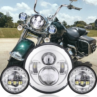 7" LED Headlight + 4.5" Fog Passing Lights for Harley-Davidson Touring Road King Foto 1 de 4