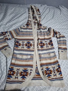 Cardigan donna No Boundaries azteco con cappuccio manica lunga taglia small - Foto 1 di 4