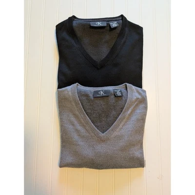 Lot Bundle Calvin Klein 100% Marino Wool V-neck Sweaters Men's XXL Very Nice!!! - Image 1 of 4