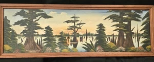 1962 Reelfoot Lake TENN Oil Painting 36"x16" by Odell Watt Signed & Dated - Picture 1 of 15