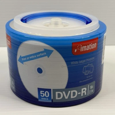 50 Imation White Inkjet Printable DVD-R 4.7gb Spindle Blank DVDs Sealed Tracked - Image 1 of 4
