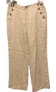 Pantalones Sundance 100 % lino fáciles para mujer 12 beige pierna ancha botones tiro alto - Imagen 1 de 11