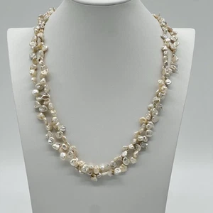 Vintage Baroque Freshwater Pearl Necklace 2-Strand w/ Ornate Silver Clasp - Picture 1 of 9