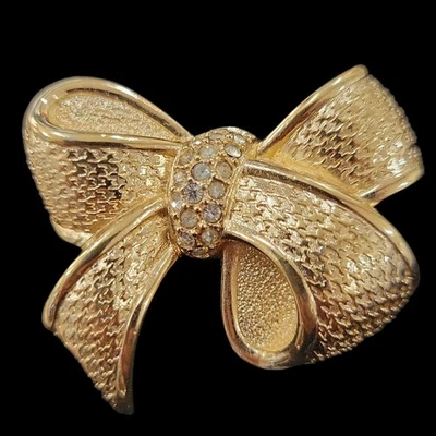 Christian Dior Vintage 1980s Crystal Bow Ribbon Elegant Brooch Pin - Image 1 of 4