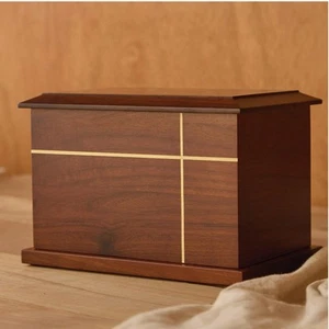 Walnut Cross Cremation Urn for Human Ashes Handcrafted Solid Wood TSA Approved - Picture 1 of 7
