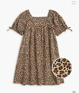 NWT J. Crew Crewcuts Girls' leopard puff-sleeve dress 12 Brown Tan Black New - Picture 1 of 6