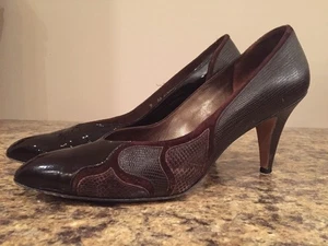 Vintage Bally Switzerland Jigsaw Brown Leather Designer Heels Pumps 9AA 40 Sz 9 - Picture 1 of 12