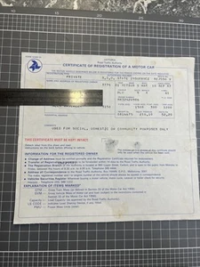 VINTAGE CERTIFICATE OF REGISTRATION VICTORIA 1987 CAR MANCAVE - Bild 1 von 4