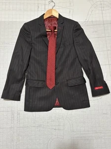 English Laundry Blazer And Tie Boys Sz 12 Gray Red Striped Casual Two Button - Picture 1 of 5