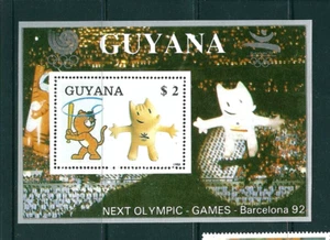 SELLOS GUYANA 1988 HB  MASCOTAS/COBI HOJA BLOQUE BORDE PLATEADO  BARCELONA 92 - Imagen 1 de 1