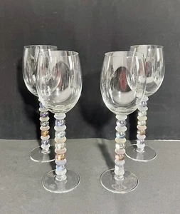 Wine Glasses Rainbow Frosted Glass Stems Tall Large Set Of 4 - Picture 1 of 7