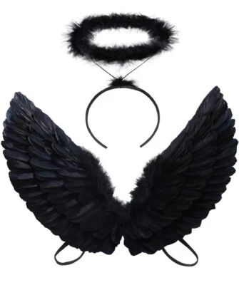 Черный ангел крылья и Halo для взрослых и детей костюм / косплей - новый 👼 - Изображение 1 из 4