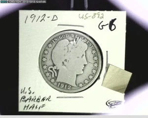 1912-D US Barber Half Dollar, Circulated Ave Grade .3617 Oz Silver (US-892) - Picture 1 of 2