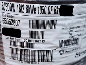 Southwire 18/2C Seoprene SJEOOW 300V 105C Portable Power Cable Cord Black /25ft - Picture 1 of 13