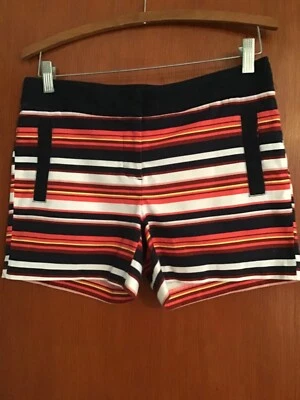 Pantalones Cortos Cynthia Rowley Talla 4 Rayas Multi Poly Span Frontal Cremallera Imitación Bolsillos Foto 1 de 4