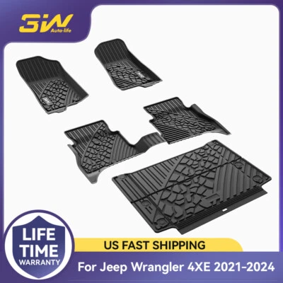 3W Floor Mats For Jeep Wrangler 4XE 2021-2025 TPE All Weather Fit Cargo Liner - Image 1 of 4