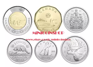Canada 2022 5C Nickel 10C Dime 25C Quarter 50C $1 Loonie $2 Toonie 6 Coins Set - Picture 1 of 1