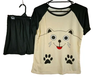 BNWT Older Girls Sz XL 16 Short Summer Style Beige Cat Face Cotton PJ Pyjamas - Picture 1 of 3