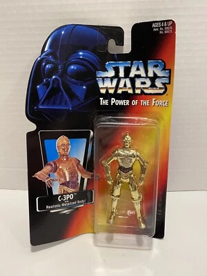 Figura de acción de cuerpo metalizado realista Star Wars POTF C-3PO tarjeta roja Kenner 1995 Foto 1 de 4