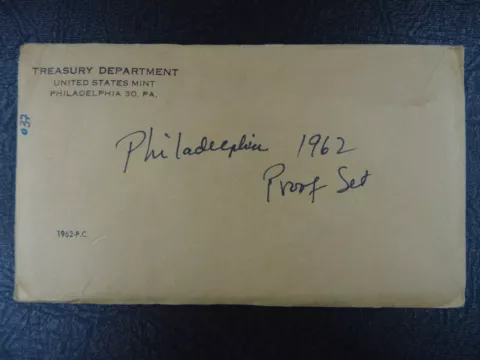 1962 US Mint Proof Set SEALED 5 Coins 90% Silver Original Envelope Flat Pack Cover