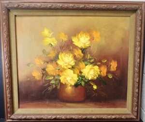 Robert Cox (1934-2001) Oil Painting Yellow Roses Still Life Mid 20th Century - Picture 1 of 12