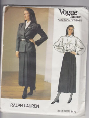 VOGUE patrón 1477 chaqueta falda traje blusa talla 10 Ralph Lauren sin cortar sin usar Foto 1 de 2