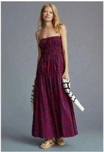 Sundry Women's Strapless Maxi Dress Aloha Floral Side Zip Blue Red Size XL - Picture 1 of 16