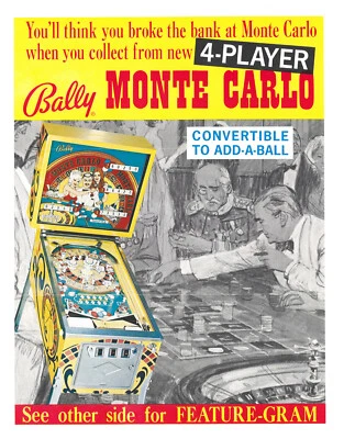 Monte Carlo Bally Pinball Flyer / Brochure / Ad - - Image 1 of 2