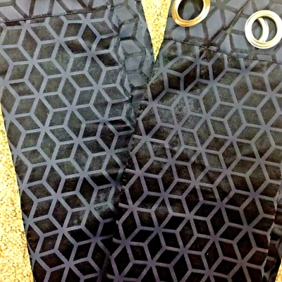 2 PANELES Cortinas Ventana Plata Ojal GEOMÉTRICO Victoria Clásico Azul Oscuro Foto 1 de 4