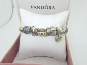 Authentic Pandora Gold Bracelet 14K Snap 11 Charm 585 Sterling Silver 7.5" SB018 - Picture 1 of 10