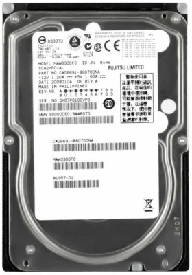 Hard Drive Fujitsu MAW3300FC 300GB 10000RPM Fibre Channel 8MB Cache 3.5'' Inch - Image 1 of 3