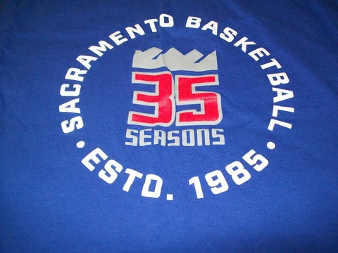 Sacramento Kings 35 Seasons NBA Basketball Blue Short Sleeve T-Shirt - Men XL Cover