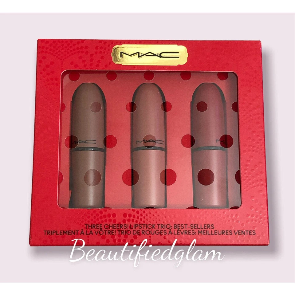 MAC 3 Piece Lipstick Set, Three Cheers! LIPSTICK TRIO, $63 Value Bestsellers, BN - Image 1 of 4