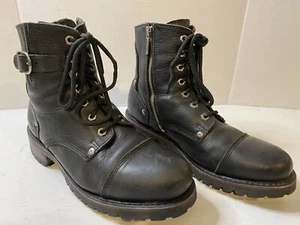 Stivali Harley-Davidson In Pelle Nera Lacciati Tacco Fibbia Donna USA 9 - Foto 1 di 11