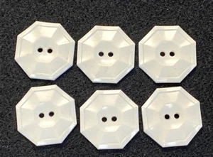 6 Vintage Gloss White Plastic Octagon Buttons 1" Sewing - Picture 1 of 5