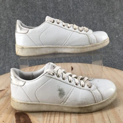 Zapatillas deportivas US Polo Assn Tyra para mujer 7,5 blancas plateadas con cordones bajas informales cómodas Foto 1 de 4