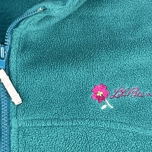 Vtg LL Bean Fleece Jacket Girl's XL/18-20 Full Zip Embroidered Flower Logo Green - Picture 1 of 22